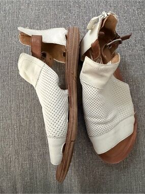 Miz Mooz Fiona  Cream Open-Toe Perforated Leather Sandals